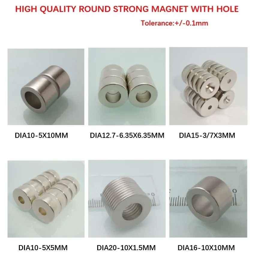 

Rare Earth Round Magnet With Hole Neodymium Magnet Permanent NdFeB Super Strong Powerful Magnets D10mm D12.7 D15 D16 D20mm