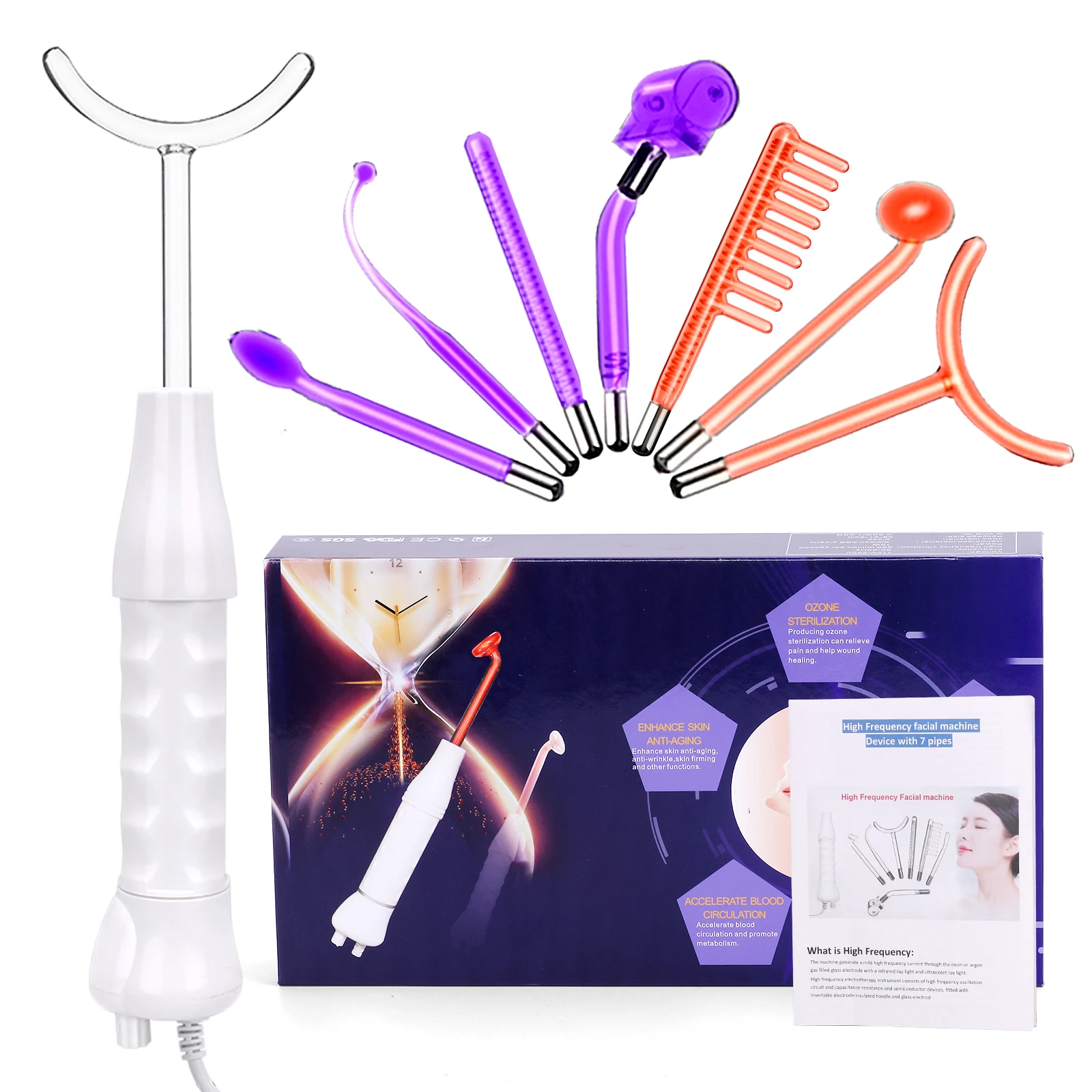 

High Frequency Facial Wand Professional Skin Therapy Wand with 7 Neon & Argon Wands Remove Wrinkles Acne