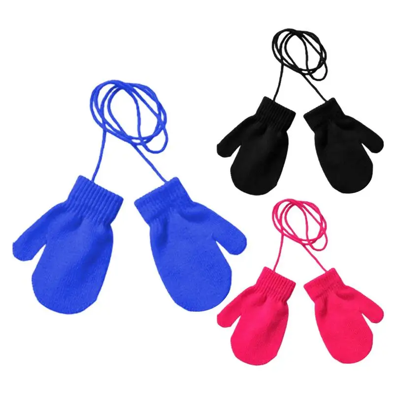 

Kids Ski Gloves Knitted Snow Gloves with String Comfortable Warm Mittens Cute Children Winter Accessories for Skiing Skating
