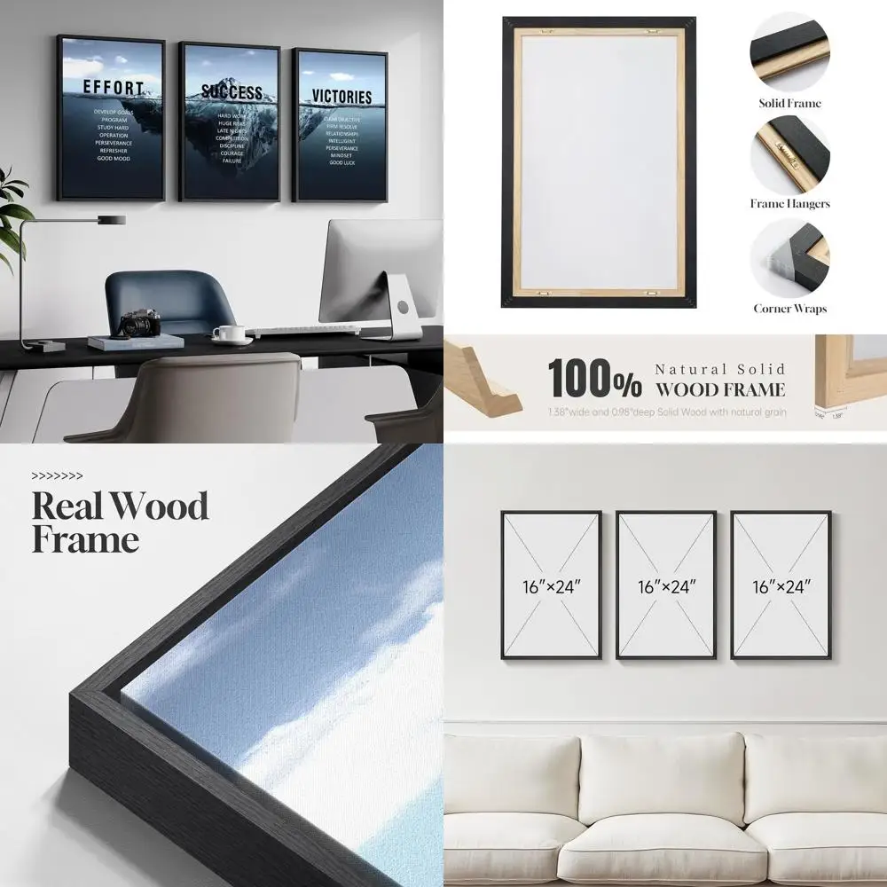 

Набор из 3 принтов на холсте темно-синего океана айсберга: современное искусство для мотивации офиса и декора домашнего спортзала, 16x24 дюйма