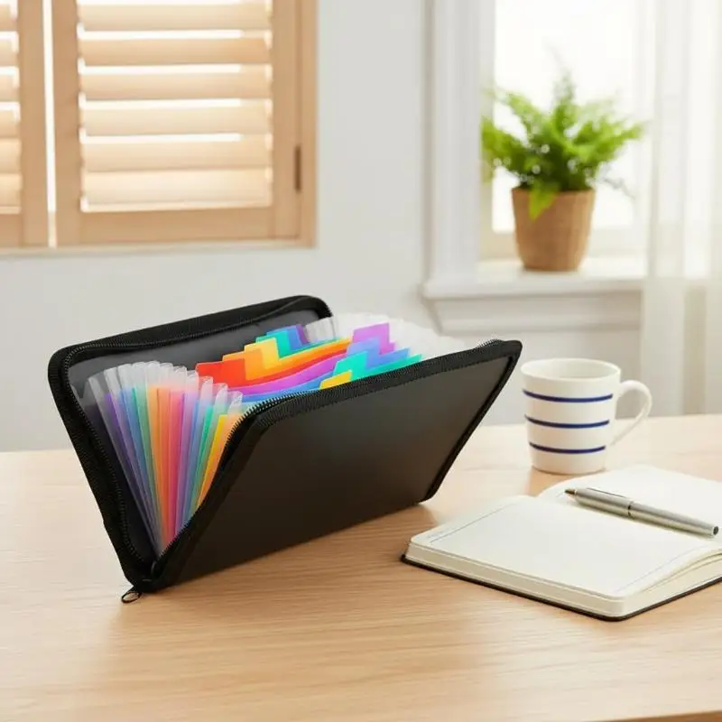 Zipper A6 Document Organizer 13-Compartment Colorful Expanding File Folder for Small Business Invoice Storage
