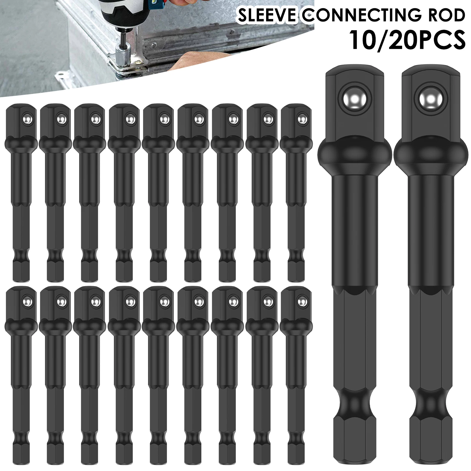 10/20PCS 3/8 in Impact Socket Adapter and Reducer Square Socket Drill Bits Bar Extension 1/4 in Hex Shank Nut Driver Sockets