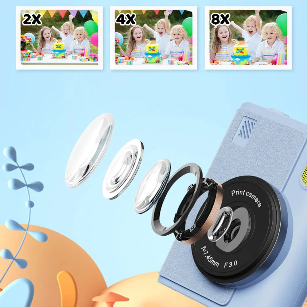 子供用インスタントプリントカメラおもちゃ、カラープリント、楽しいフィルター、ミラー効果、DIYアート用カラーマーカー付き、男の子女の子へのギフトに最適