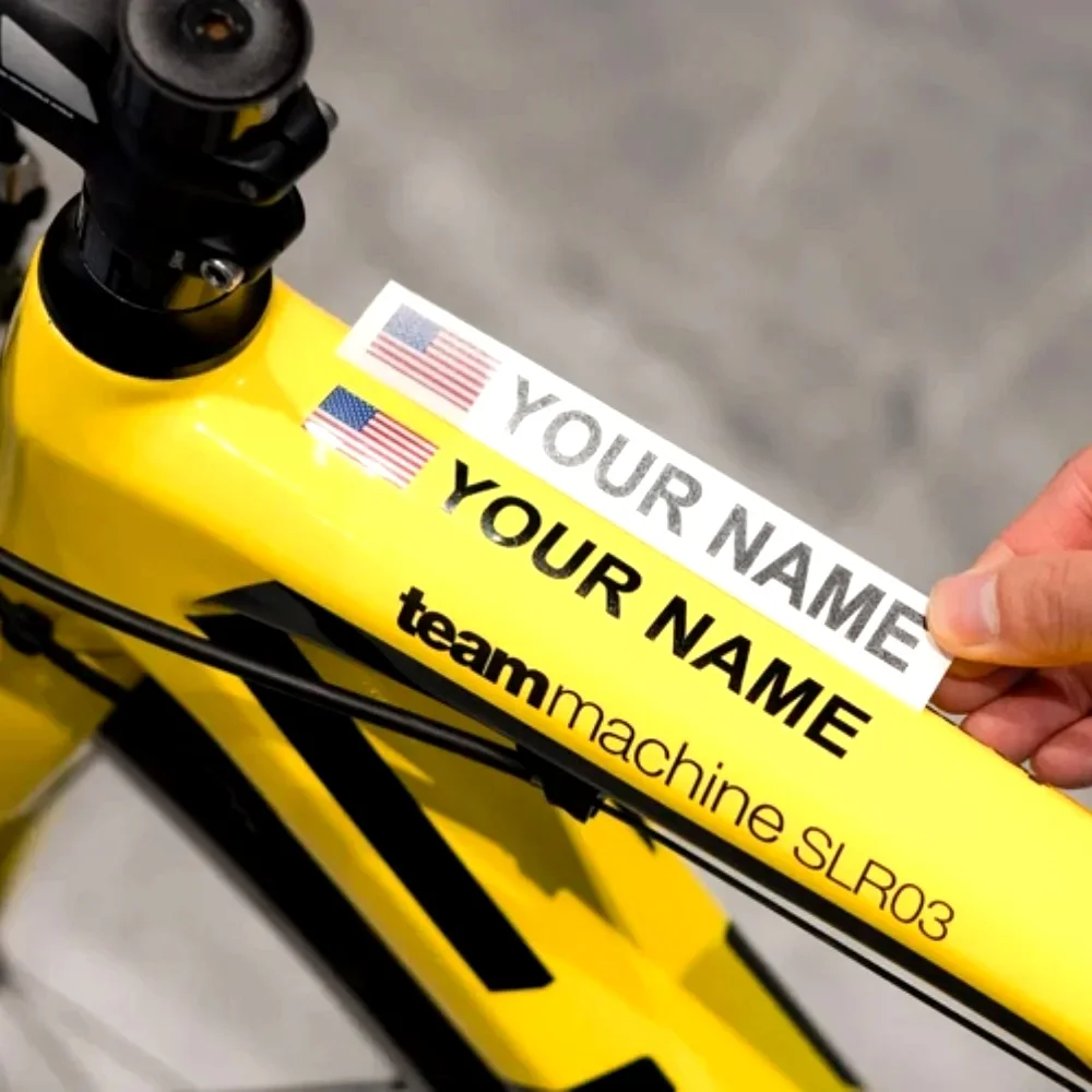 

3PCS Custom Flag & Name Bicycle Stickers Waterproof High-quality for Bike Frame Top Tube Helmet Motorcycle and Skateboard Vinyl