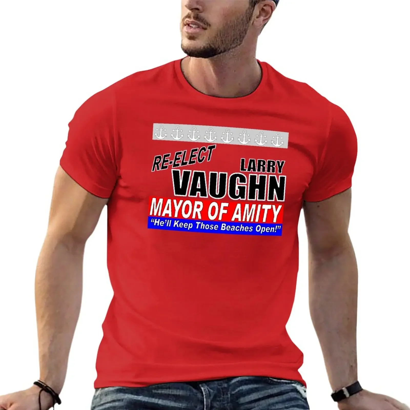 New Re-Elect Larry Vaughn T-Shirt black t shirt Short sleeve tee plain t-shirt black t-shirts for men