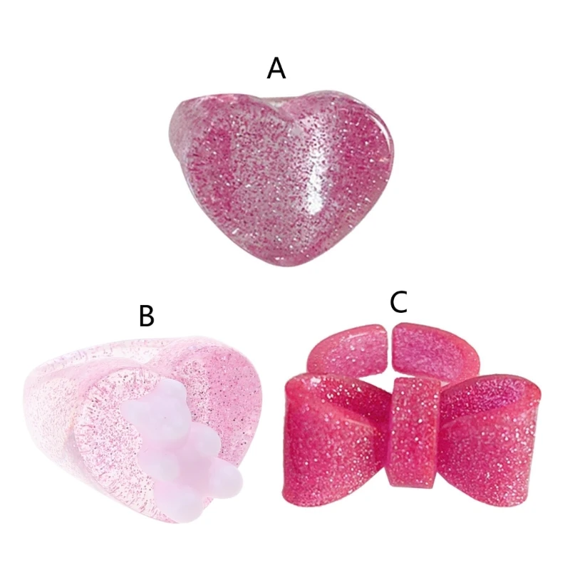 Cute Glitter Acrylic Bear Rings Resin Lightweight Rings for Women Girls Children Ring Summer Trend Animal Jewelry Gift