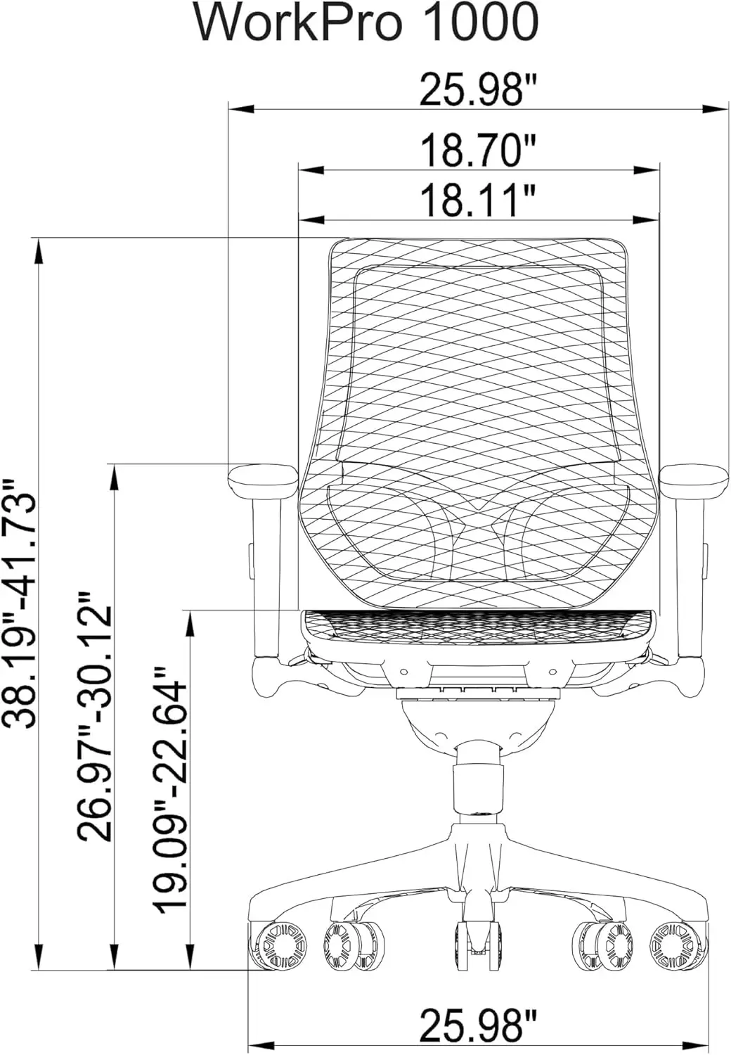 Chaise de bureau ergonomique à dossier moyen en maille, noir et noir, conforme à la norme BIFMA, série 1000