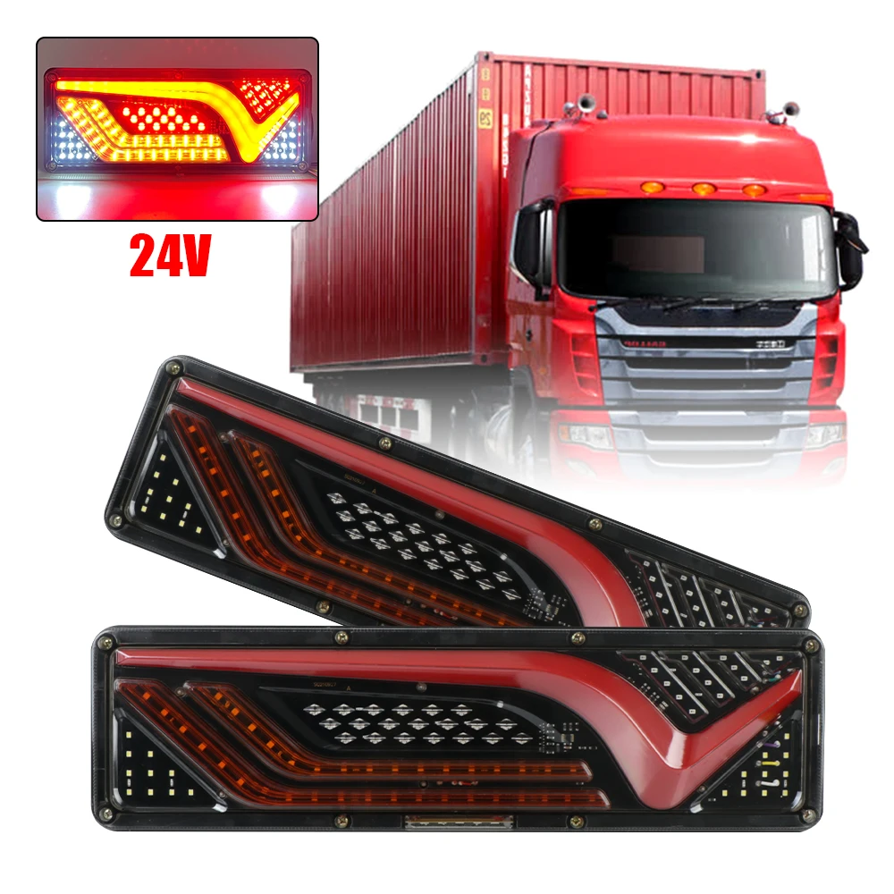 24V Truck Lights Trailer Taillights Turn Signal LED Flashing DRL Brake Reverse Rear Tail Lamps For Lorry Heavy Duty Vehicles