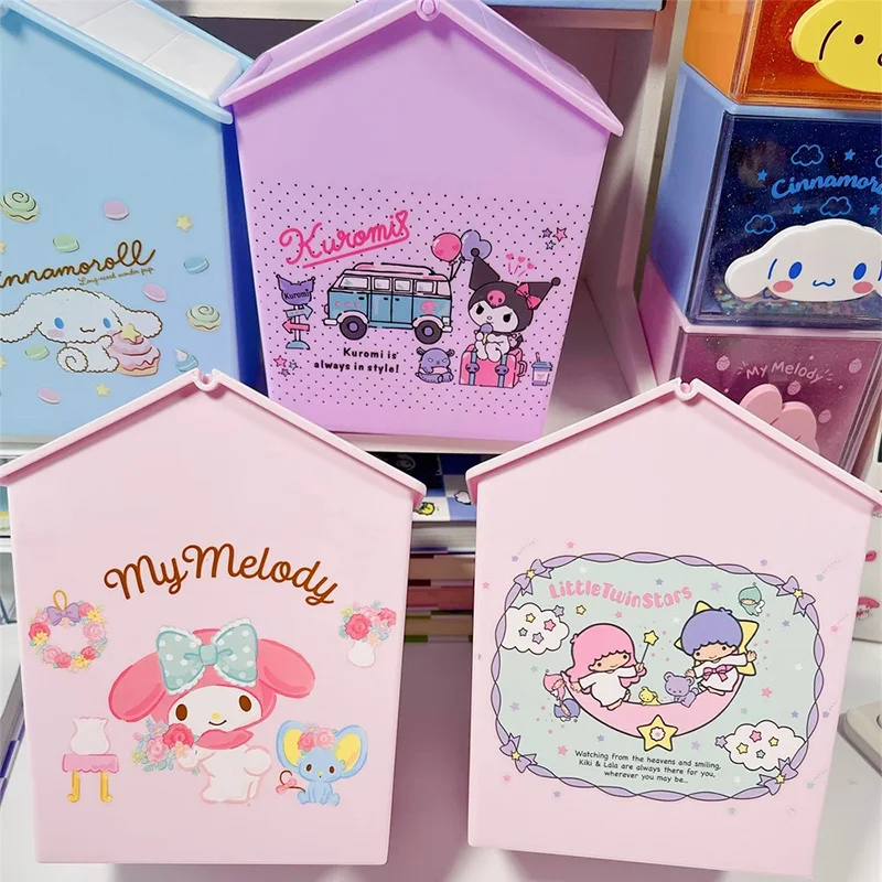 Sanrio Kawaii My Melody Trash Can Kuromi Cinnamoroll Anime Cartoon Lovely Fashion Creative Living Room Household Tub with Cover