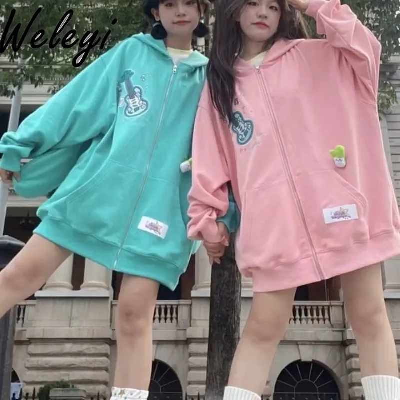 Y2k Big Rabbit Ears Hooded Hoodies Female Cute Autumn and Winter Two Dimensional Sweet Sister Abi Culture Cardigan Jacket Tops