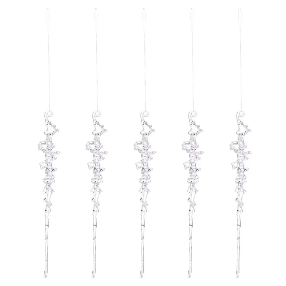 5Pcs Acrylic Christmas Ice Pendants Transparent Simulated Frost Spike Pendant with Hanging Rope Fake Ice Bar Winter Atmosphere