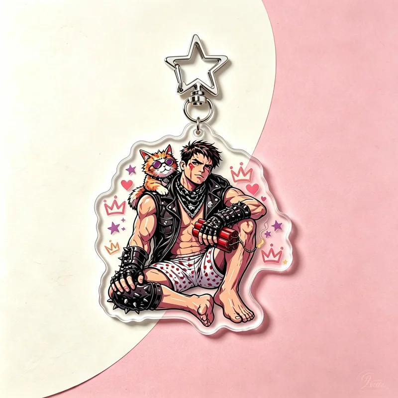 Dungeon Crawler Karl Acrylic Keychain Fun Tough Guy And Cat Key Ring Bag Charm Novelty Creative Gift