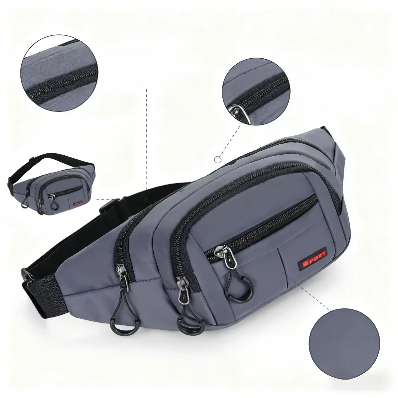 

Multifunctional Oxford Waist Bag with Multiple Zippers Lightweight Sport Fanny Pack for Outdoor Activities
