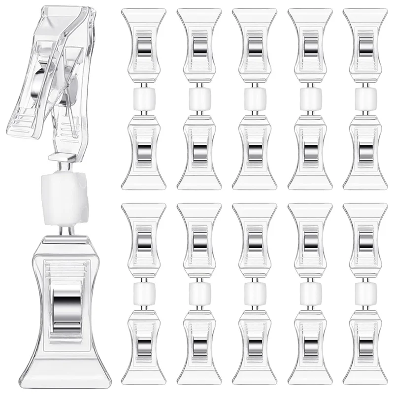 

50 Pcs Double Sided Sign Clips Sign Display Mini Clip Clear Rotatable Merchandise Clip On Sign Holder Plastic Tag Clip
