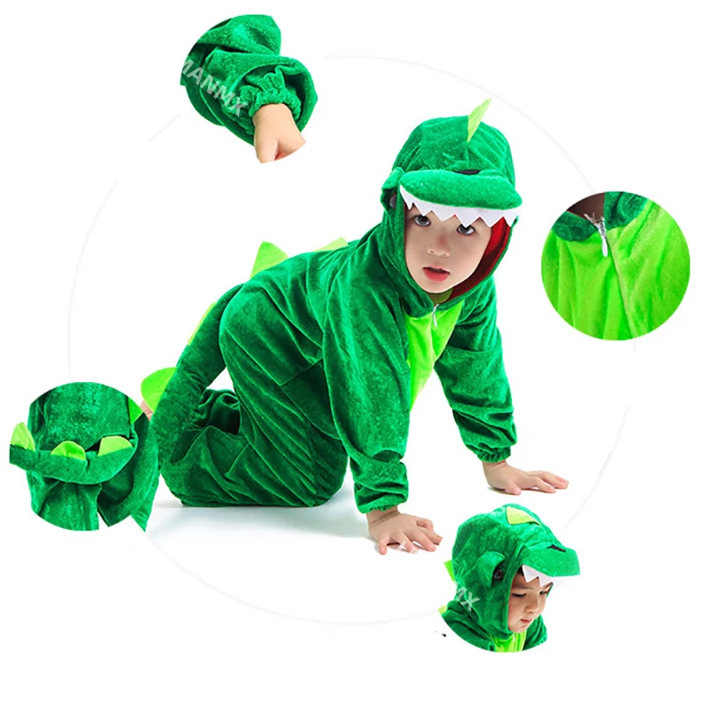 Disfraz de dinosaurio para niños y niñas, traje de Cosplay de animales, verde y negro, para fiesta escolar, Halloween y espectáculo