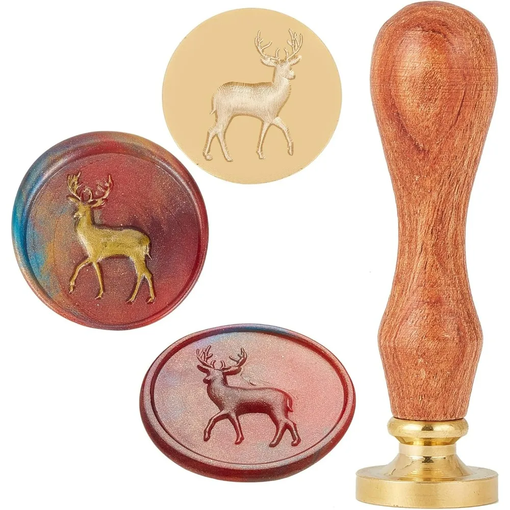 Wax Seal Stamp Deer 3D Embosser Sealing Stamp Heads with Wooden Handle Retro Removable Brass Head Mushroom Stamp