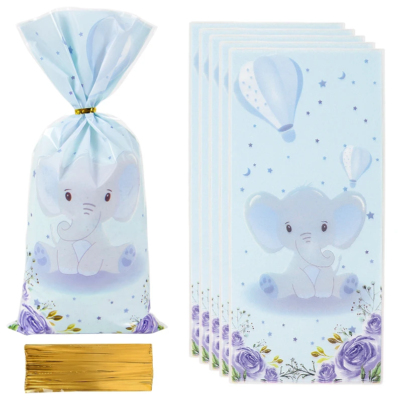 25/50pcs Cute Elephant Candy Cookie Bags Girl Boy Baby Shower Gift Cellophane Treat Bag for guests Kids Birthday Party Supplies