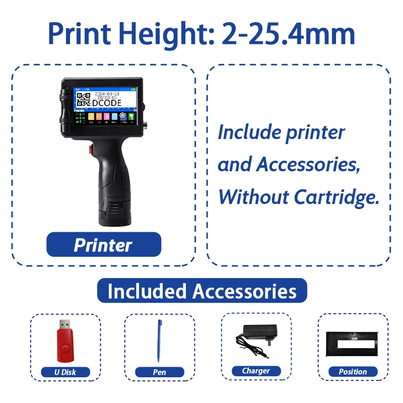 DCODE 1750PLUS 12,7/25,4 mm draagbare draagbare inkjetprinter Tekst QR Barcode Labelprinter Batchnummer Logo Datumcoderingsmachine