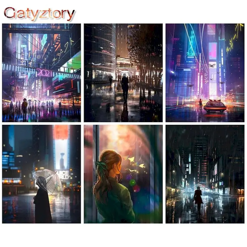 GATYZTORY Diy Cityscape Painting By Numbers Kits For Aldult Drawing Canvas HandPainted Home Decor DIY Oil Pictures By Numbers