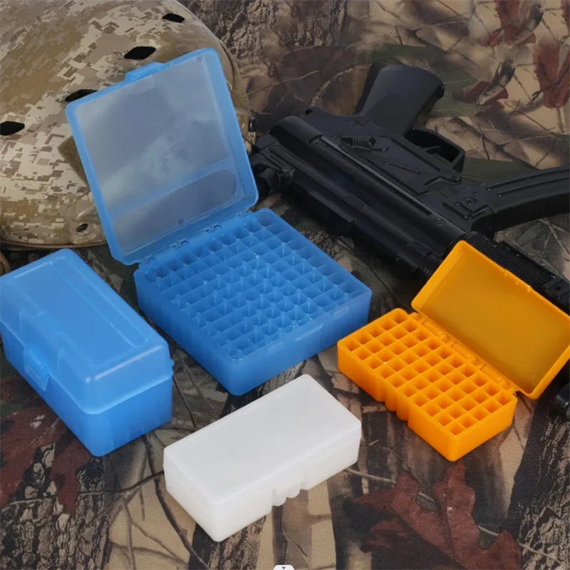 50/100 Rounds Tactical Bullet Box 9mm/.223/.38Super Pistol Rifle Ammo Carry Storage Box Flip-Top Bullets Case Hunting Accessory