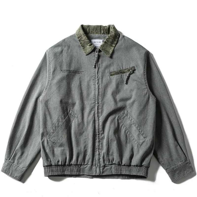 2026 Autumn Men‘s Casual Zipper Jacket Coats Turn-down Collar Vintage Washed Loose Workwear Jacket Y2k Japan Korean Streetwear