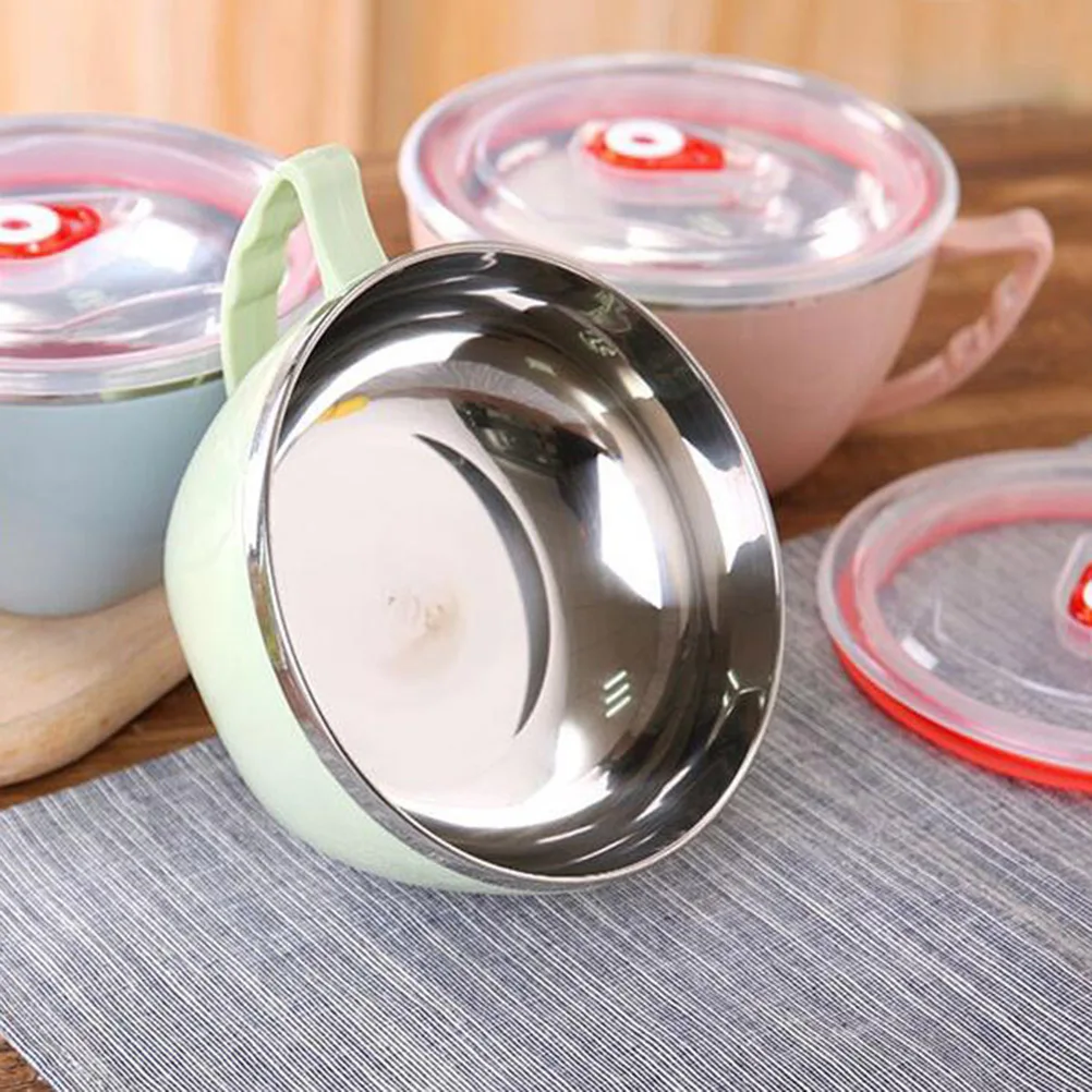 

Stainless Steel Noodle Bowl Handle Lid Soup Bowls Insulation Food Container Blue Random Color Corrosion Heat Resistant