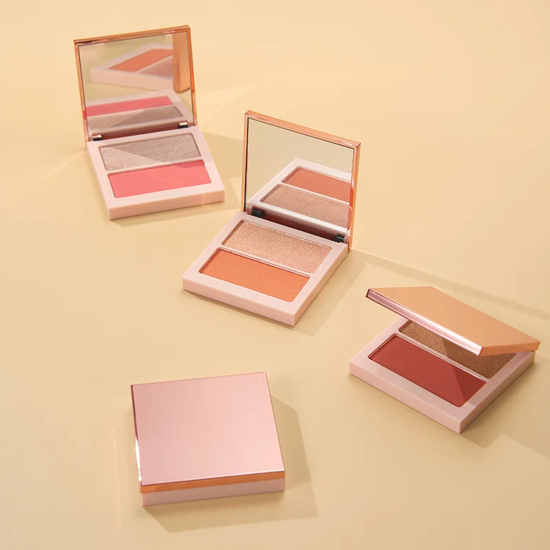 Paleta de blush iluminador faça sua própria maquiagem 2 em 1 blush destaque em pó multifuncional marca própria rosa ouro 5 peças