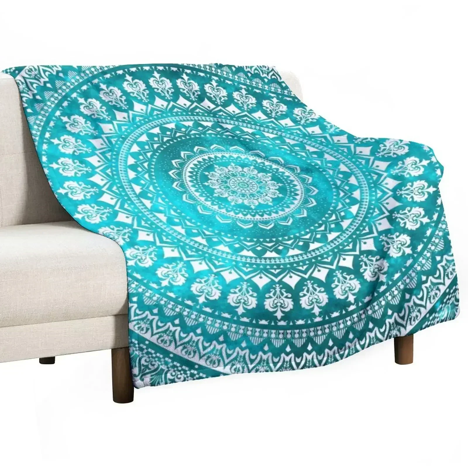 Mandala Turquoise Throw Blanket Soft Beds Loose Cute funny gift Decorative Sofas Thins Blankets