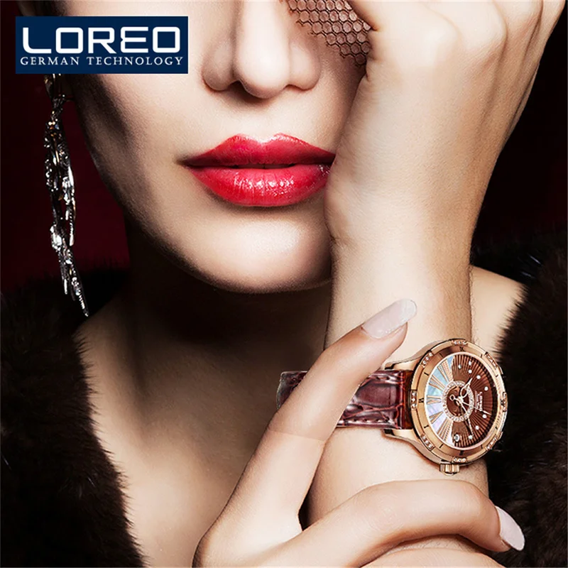 LOREO Ladies Small Watches Fashion Watch Seagull Automatic Mechanical Leather Wrist Watch For Women 5ATM Waterproof Reloj Mujer