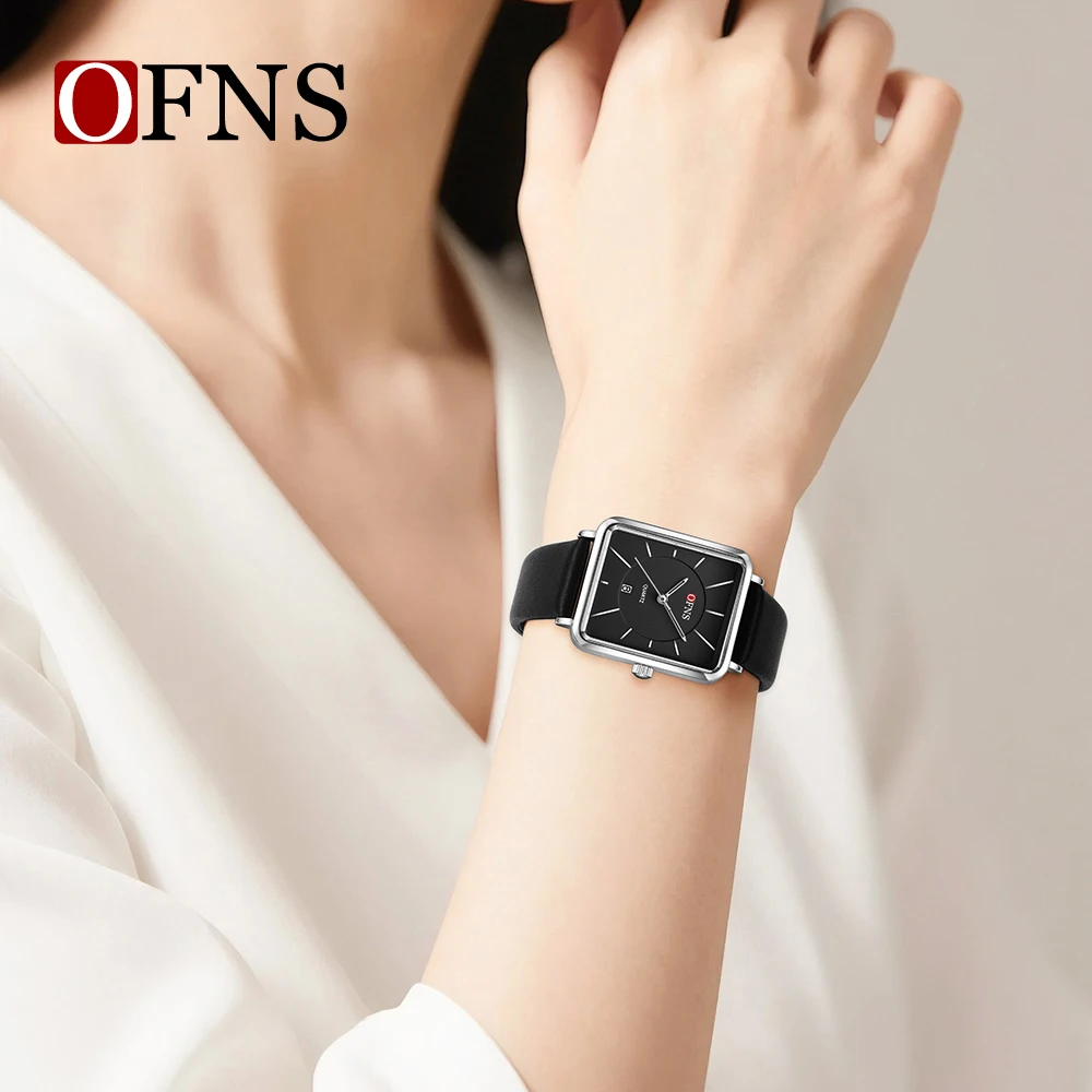 OFNS 1609 New Business Fashion Women's Watch Simple Leather Strap Calendar Waterproof Quartz Watches for Women Relogio Masculino