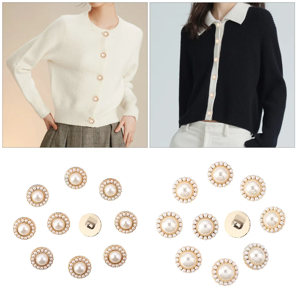 10Pcs Alloy Shiny Rhinestone Pearl Clothing Buttons DIY Clothing Sewing Button Handmade Needlework Decorative Sewing Accessorie