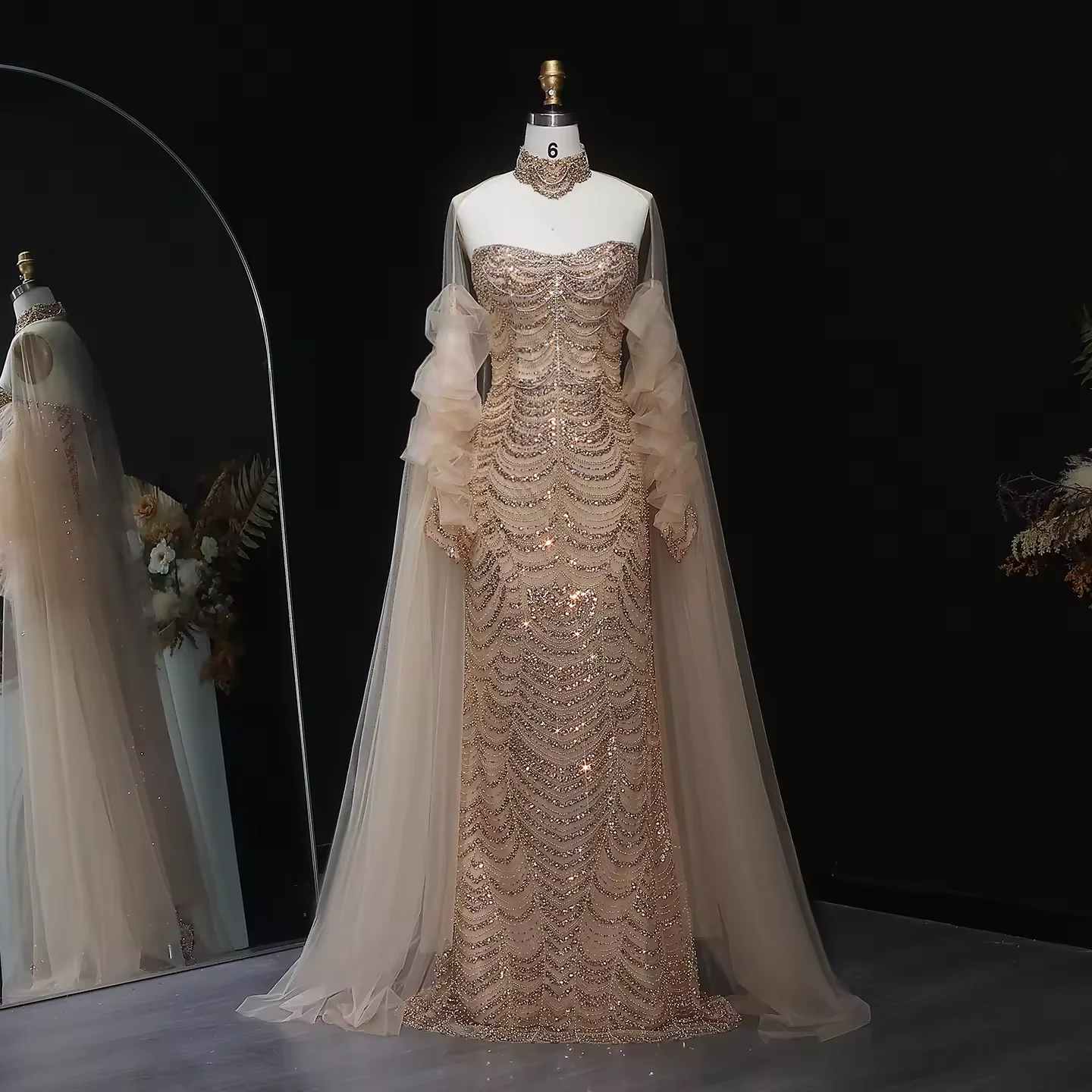 

Customized 2026 Newly Luxury Evening Dress Prom Gown for Women Mermaid Beaded Sequin Strapless Tulle Dubai Wedding Dance Party