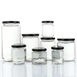 1Pcs with Black Airtight Lids Glass Jar Round Food Storage Mason Jar Kitchen 100ml 150ml 195ml 240ml Canning Containers