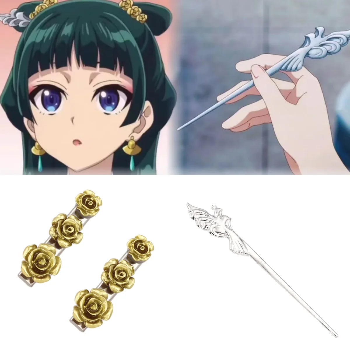 Anime The Apothecary Diaries Hair Clip A Love Token From Ren To Her Cat A Cosplay Rose Hair Accessory Women's Jewelry Gift