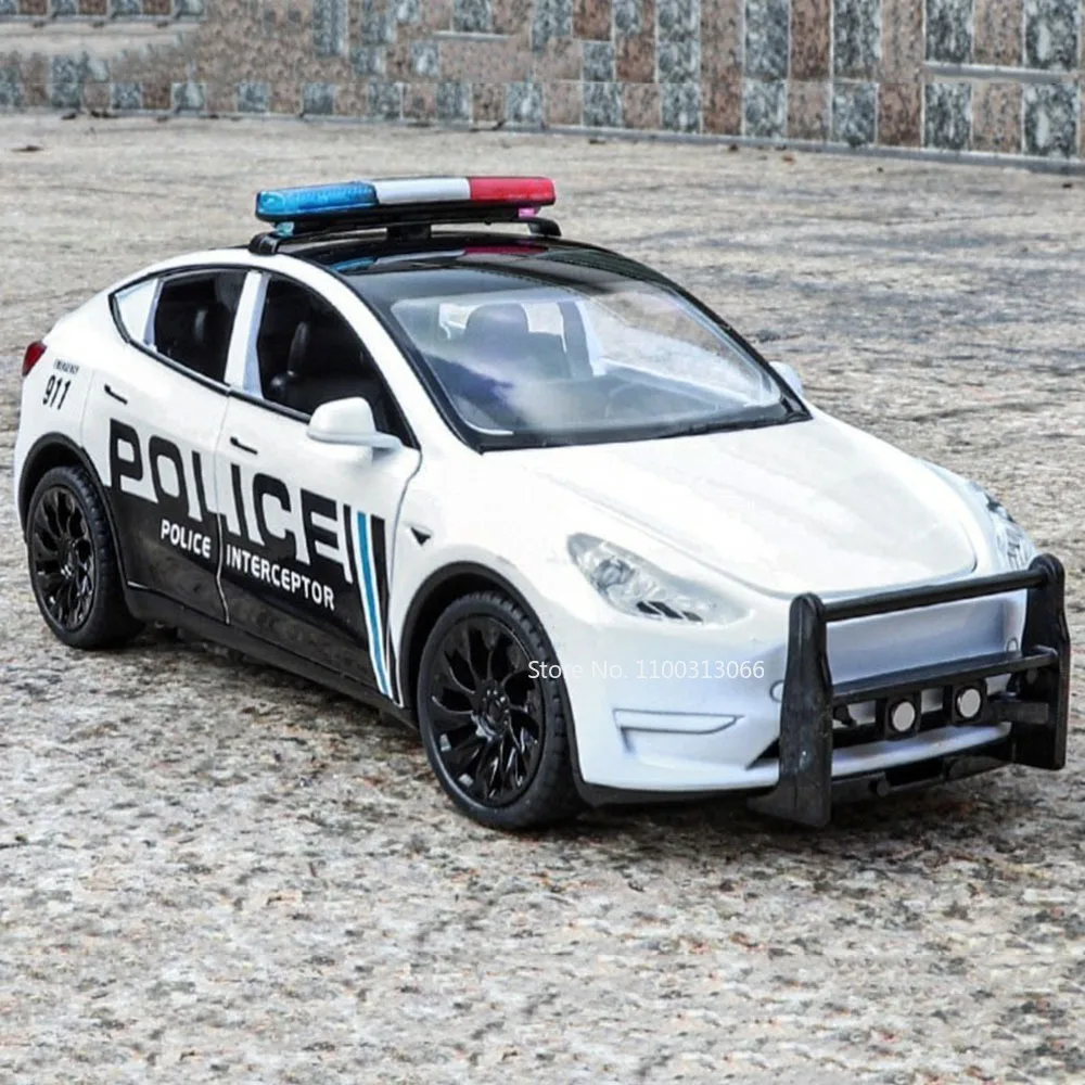 1:24 스케일 모델 Y 모델 합금 자동차 다이캐스트 장난감 라이트 사운드 풀백 미니어처 경찰차 모델 어린이용 인터랙티브 장난감