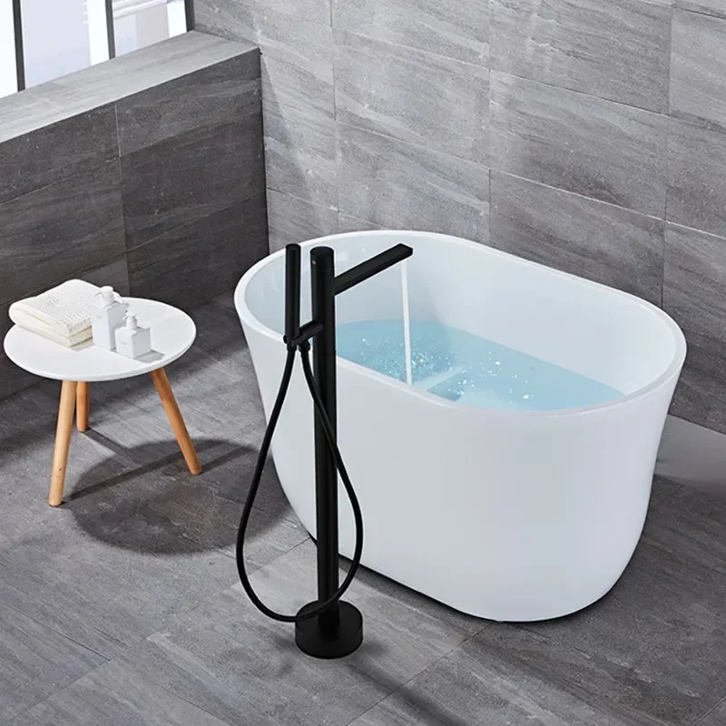 

Black Bathtub Faucet Chrome Floor Stand Mixer 360 Degree Rotation Spout with Handshower Head Bath Shower