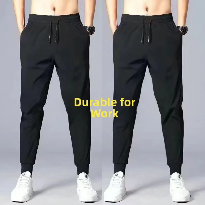 

Ice Silk Elastic Men's Summer Thin Wear-Resistant Loose Sports Pants Long Trousers Casual Straight Leg Pants for Work And Lei...