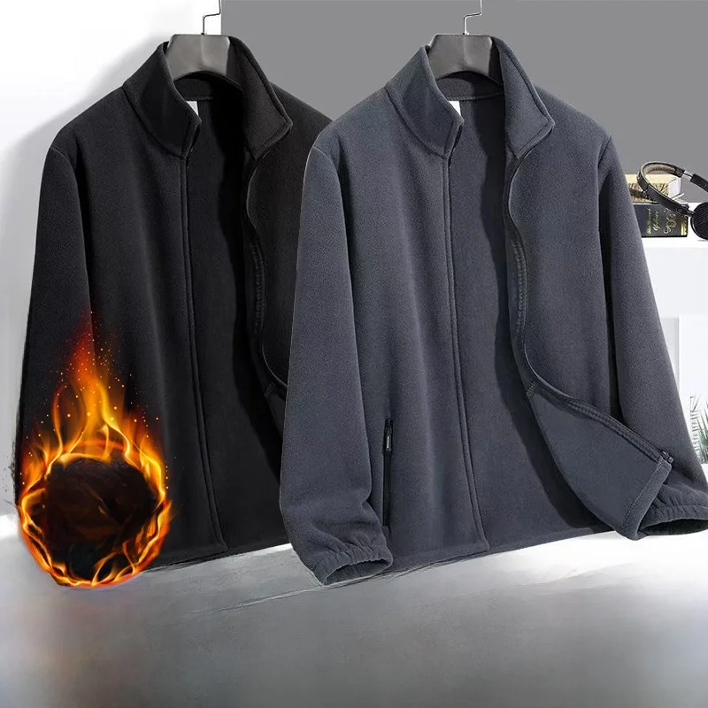 Double-Sided Fleece Zip-Up Hoodie Casual Workwear for Men Autumn Winter Construction Site Resistant to Dirt And Stains