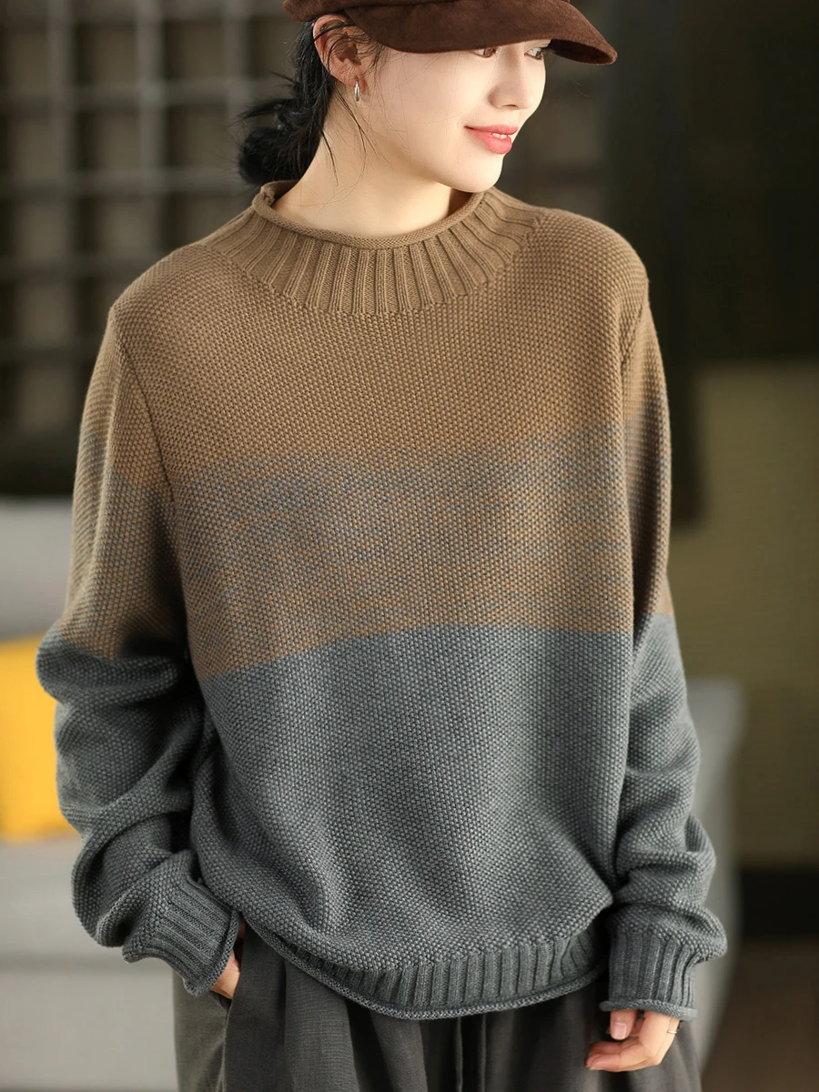 

Женские повседневные свитера, Новое поступление, осень 2022, простой стиль, лоскутный цвет, свободные женские вязаные пуловеры с длинными рукавами M2106