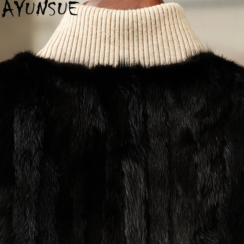 AYUNSUE Luxury Mink Fur Coat Women Real Fur Jacket New in Outerwears Female Patchwork MinkWinter Clothes 2025 Шуба Женская
