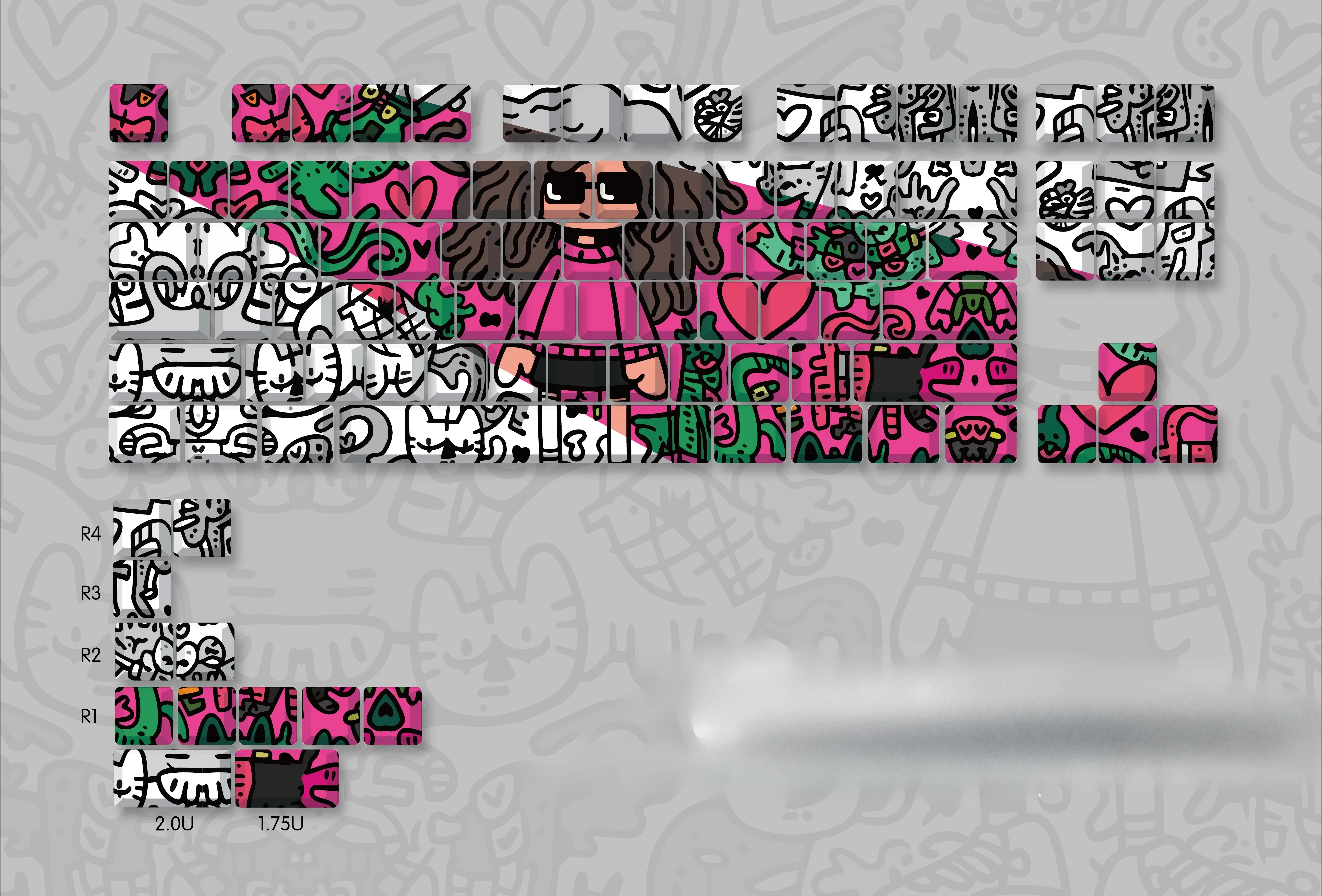 MiFuny Graffiti Girl Theme Keycap Set PBT Cherry Profile Keycaps Custom Art Anime Keycaps für mechanische Tastatur PC Geschenke