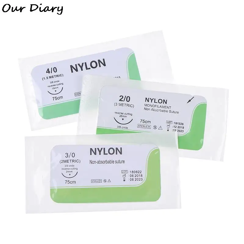 12PCS 2.0/3.0/4.0/5.0 Needle Suture Nlon Medical Thread Sterile Surgical Practice