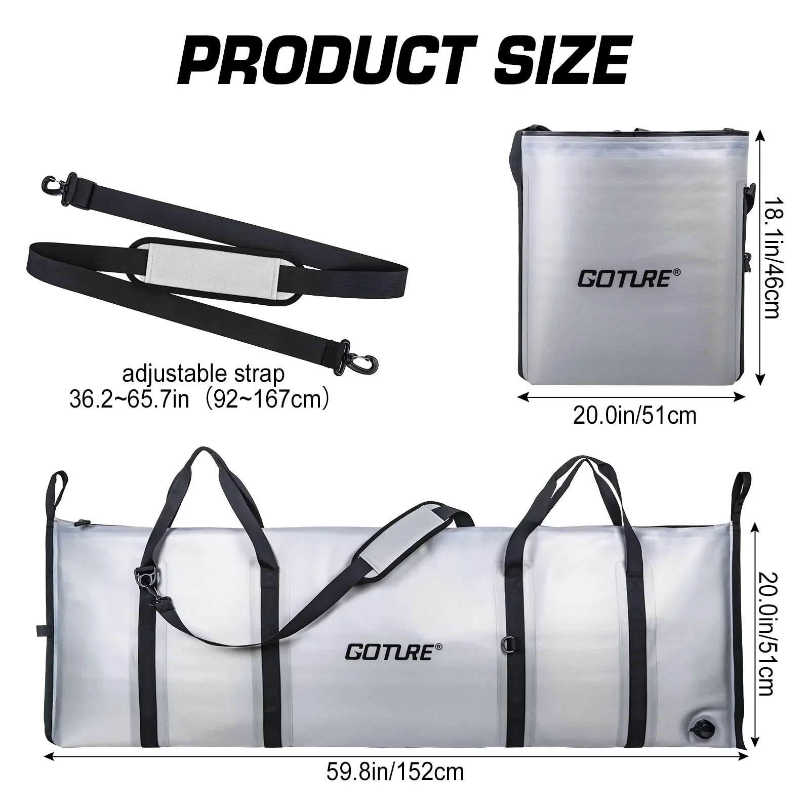 

Goture Fishing Cooler Bag Freshness 72 Hour Cold Retention Collapsible Waterproof PVC Fish Bag Live Fish Insulated Cooler Bag