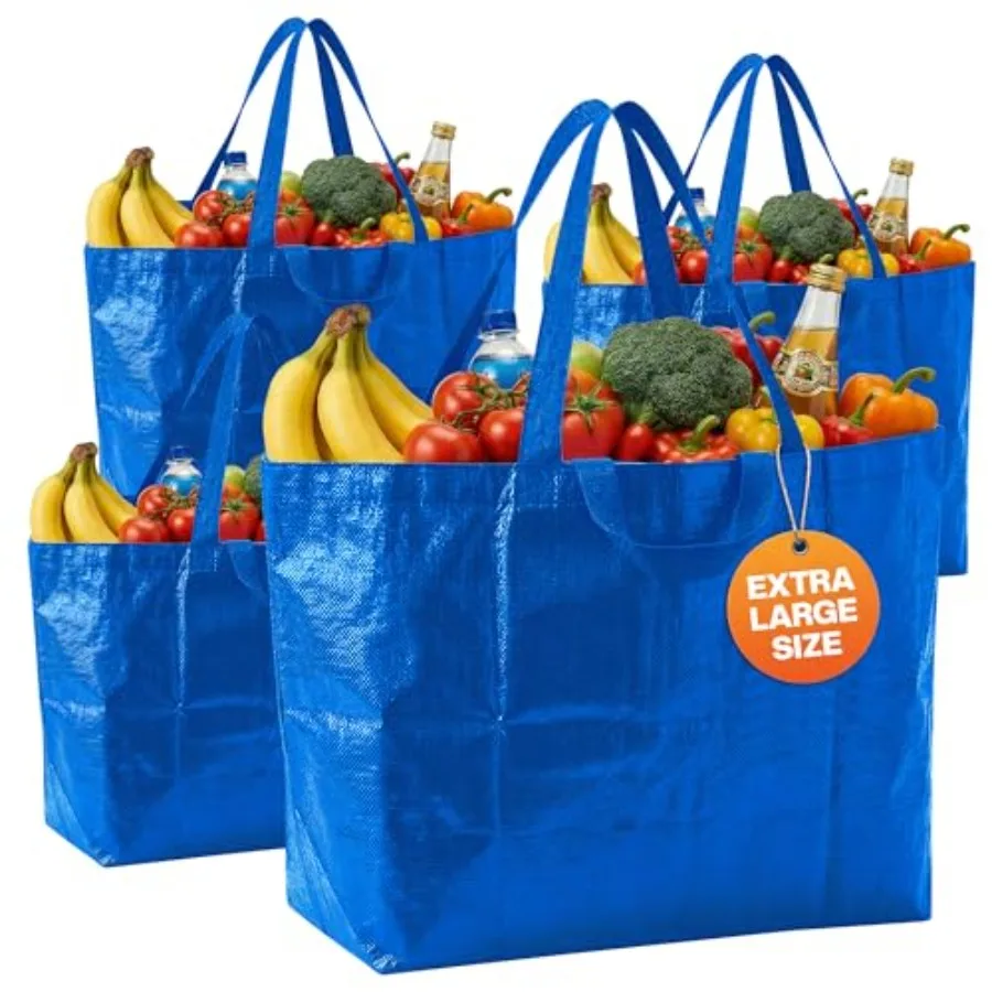 

Многоразовая сумка для покупок Haul-It-All, особо большая, сверхпрочная, с открытым верхом, с ручками, вместимостью 18 галлонов, синяя, упаковка из 4 штук