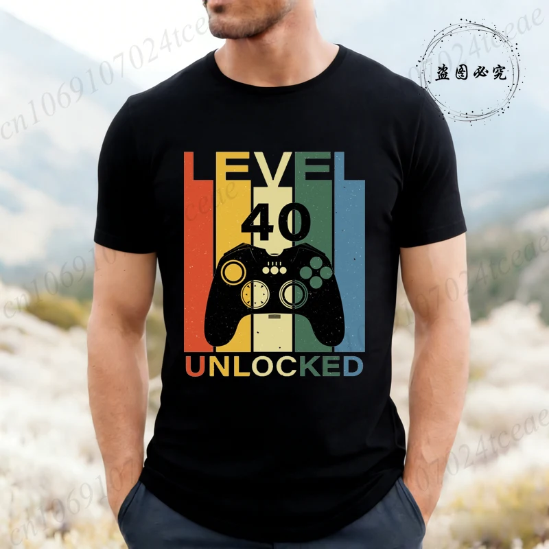 Party Graphic T Shirts for Men Level 40 Unlocked Funny Video Gamer 40th Birthday Gift T-Shirts for Men Birthday T Shirts Tops