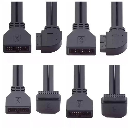 Codo frontal del chasis de alta velocidad, Cable de extensión de 90 grados, 20 pines y 19 pines, placa base USB 3,0, 20 pines IDC macho a hembra, Cable de datos M/F