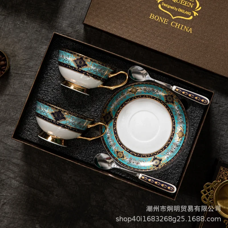 

European-style bone China coffee cup set ceramic high-value glass luxury cups and saucers retro tea cups and tea sets.