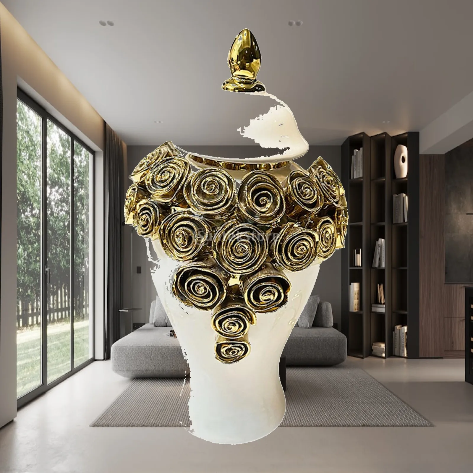 Ginger Jar Ceramic Canister Housewarming Gift Container Decorative Flower Vase for Farmhouse Table Shelf Office Home Decoration