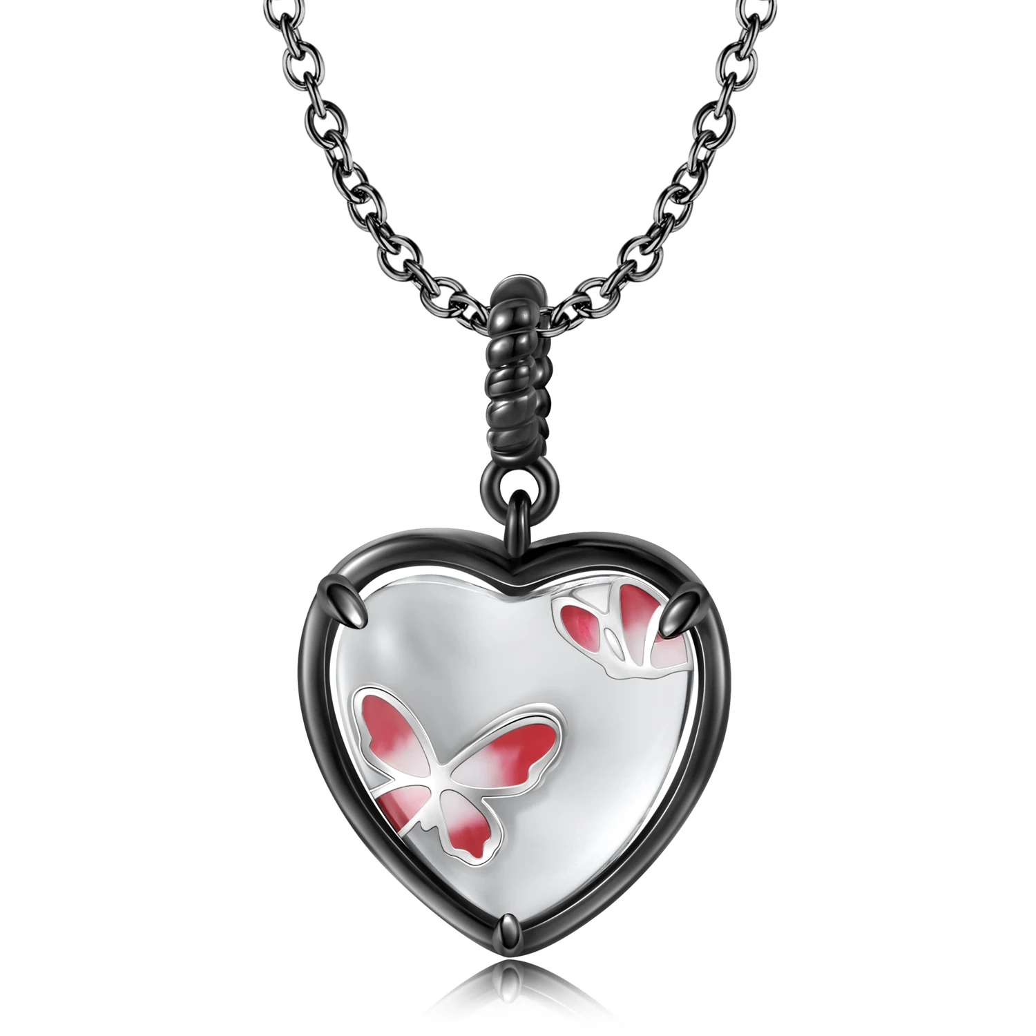 925 Sterling Silver Butterfly Transparent White Heart Shaped Pendant Love Mark Necklace Fit for Women Pendants Jewelry