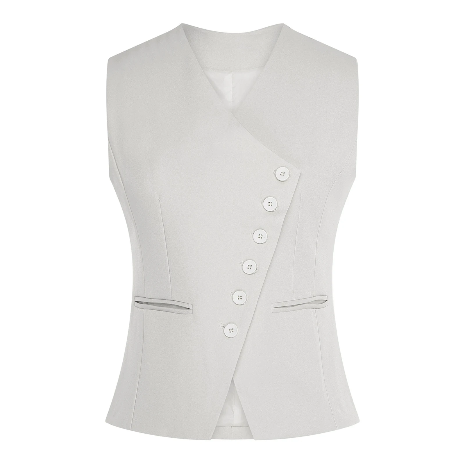 Fashion Womens Vests Elegant OL Waistcoat V Neck Front Button-down Tank Top Office Business Office Lady Sleeveless Top Slim Vest